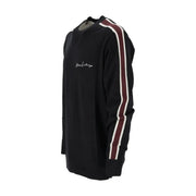 Armani Exchange Schwarzer Wollpullover für Herren mit weißen und bordeauxroten Ärmelstreifen und Logo auf der Brust, Vorderansicht