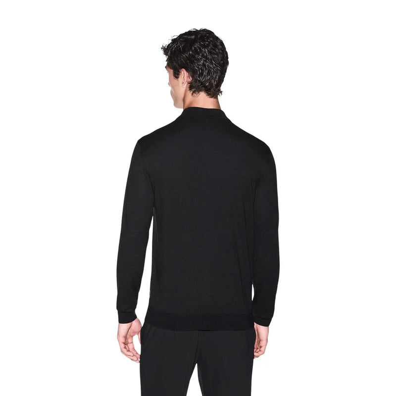 Armani Exchange Schwarzer Wollpullover für Herren mit Stehkragen und langen Ärmeln, Vorderansicht