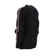 Armani Exchange Schwarzer Wollpullover für Herren mit bordeauxroten und weißen Streifen an den Seiten, Vorderansicht
