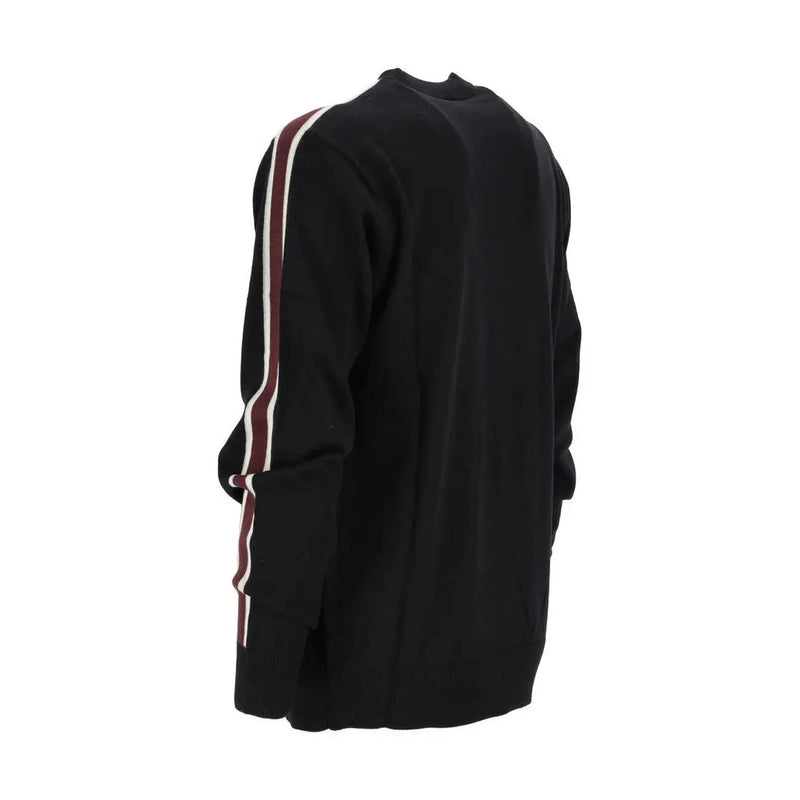 Armani Exchange Schwarzer Wollpullover für Herren mit bordeauxroten und weißen Streifen an den Seiten, Vorderansicht