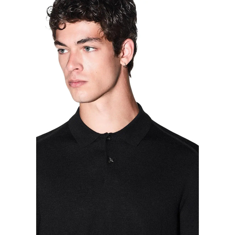 Armani exchange Schwarzer Wollpullover für Herren mit Rippstrick, klassischem Kragen und Zweiknopfleiste, Vorderansicht