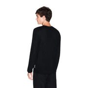 Armani Exchange Schwarzer Wollpullover für Herren mit Rippstrick und Rundhalsausschnitt, Vorderansicht