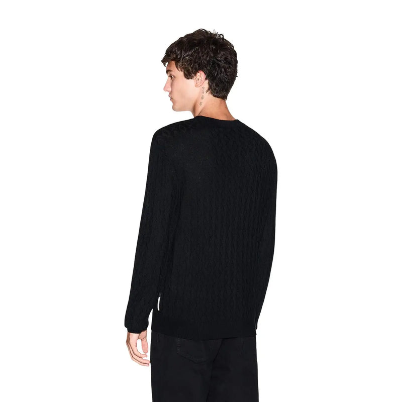 Armani Exchange Schwarzer Wollpullover für Herren mit Rippstrick und Rundhalsausschnitt, Vorderansicht