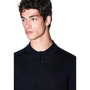 Armani Exchange Schwarzer Wollpullover für Herren mit Rippstrick und Zweiknopfleiste, Vorderansicht