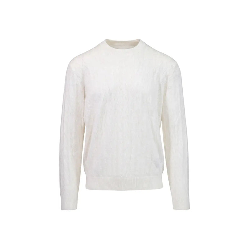 Armani Exchange Weißer Wollpullover für Herren mit weichem, strukturiertem Strickmuster und gerippten Bündchen, Vorderansicht