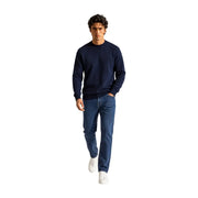 Armani Exchange Herren-Wollpullover in Marineblau mit Rundhalsausschnitt und gerippten Bündchen, Vorderansicht
