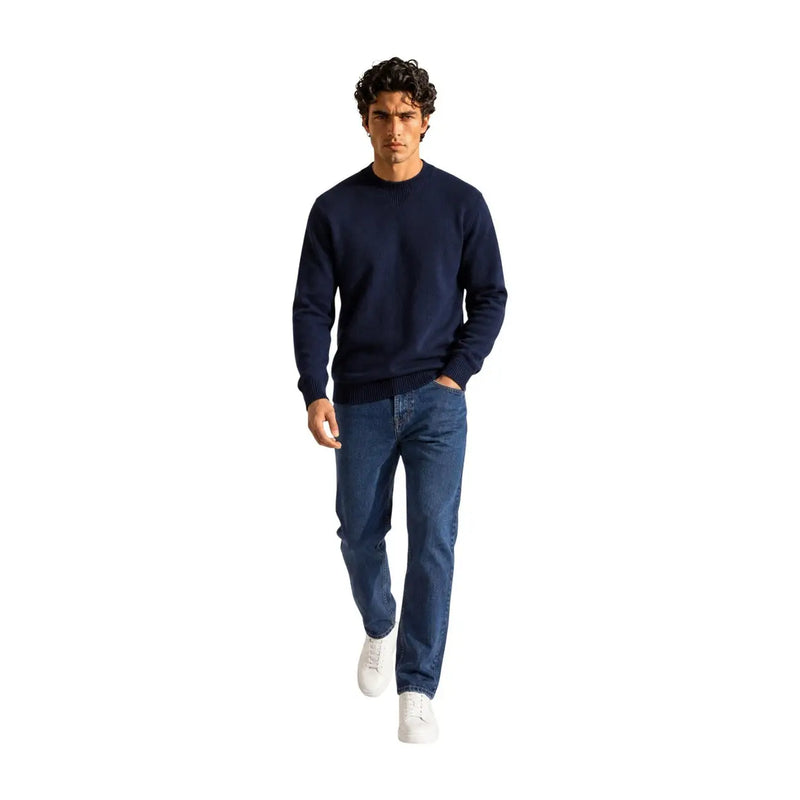 Armani Exchange Herren-Wollpullover in Marineblau mit Rundhalsausschnitt und gerippten Bündchen, Vorderansicht