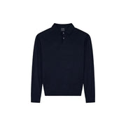 Armani Exchange Herren-Wollpullover in Marineblau mit klassischem Kragen und Zweiknopfleiste, Vorderansicht