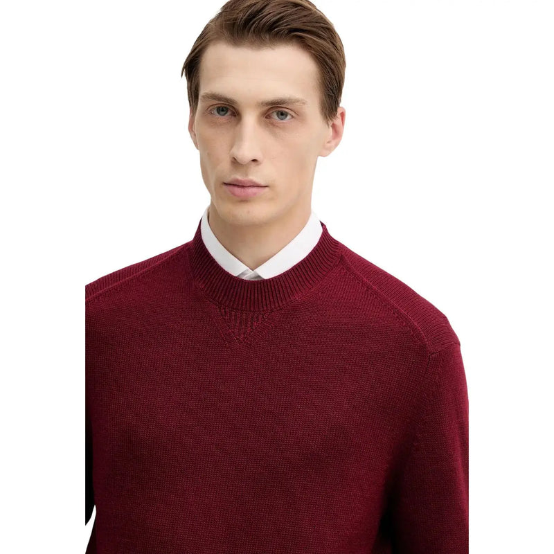 Armani Exchange Herren-Wollpullover in sattem Burgunderrot mit strukturiertem Strickmuster und geripptem Halsausschnitt, Vorderansicht