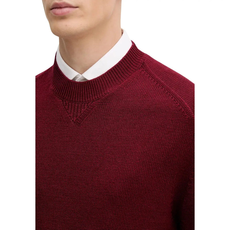 Armani Exchange Herren-Wollpullover in sattem Burgunderrot mit strukturiertem Strickmuster und Rippkragen, Vorderansicht