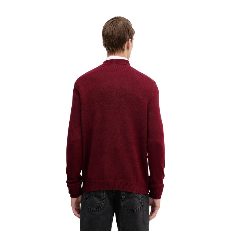 Armani Exchange Damen-Wollpullover in sattem Burgunderrot mit Rippstrick und Rundhalsausschnitt, Vorderansicht