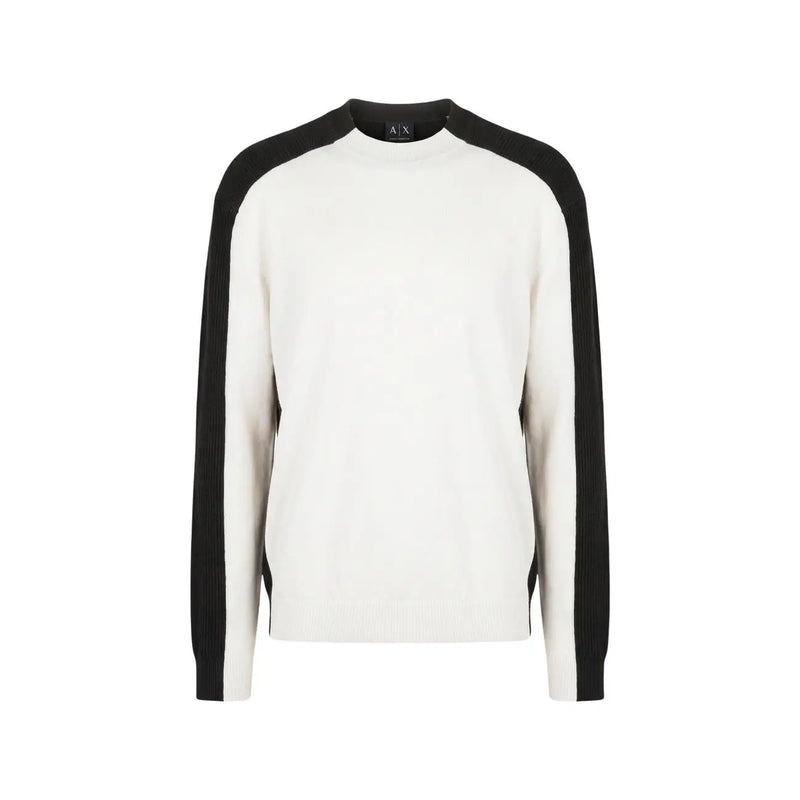 Armani Exchange Wollpullover für Damen in Cremeweiß und Schwarz mit gerippten Schultern und Raglanärmeln, Vorderansicht