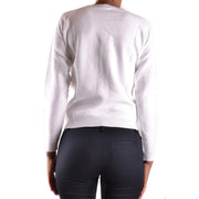 Armani jeans women white cotton knitwear long round neck sweater with ribbed cuffs and hem
