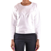 Women’s white long-sleeved crew-neck sweatshirt with embossed AM logo for Armani Jeans Women