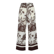 Artigli Damen-Viskosehose in Beige mit Blumenmuster, cremefarbenem, weitem Bein und braunem Tropenprint für Frühling/Sommer