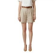 Artigli women beige polyester pleated shorts with brown leather belt suitable for spring summer wear