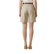 Artigli women beige high-waisted polyester shorts with tailored pleats and brown leather belt for spring summer