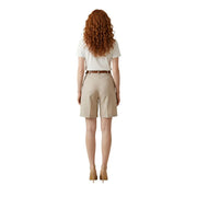 Artigli women beige polyester tailored shorts with straight-leg cut front pleats and matching belt for spring summer