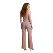 Artigli Damen-Jumpsuit aus Polyester, ärmellos, rosa, mit zartrosa Nadelstreifen, tailliertem Bund und ausgestellten Beinen