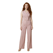 Artigli Damen-Jumpsuit, rosa, ärmellos, doppelreihig, mit Nadelstreifen, goldenen Knöpfen und taillierter Passform, Polyester