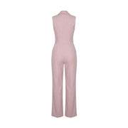 Artigli Damen-Jumpsuit aus rosafarbenem Polyester, ärmellos, mit hellrosa Nadelstreifenkragen und weitem Bein