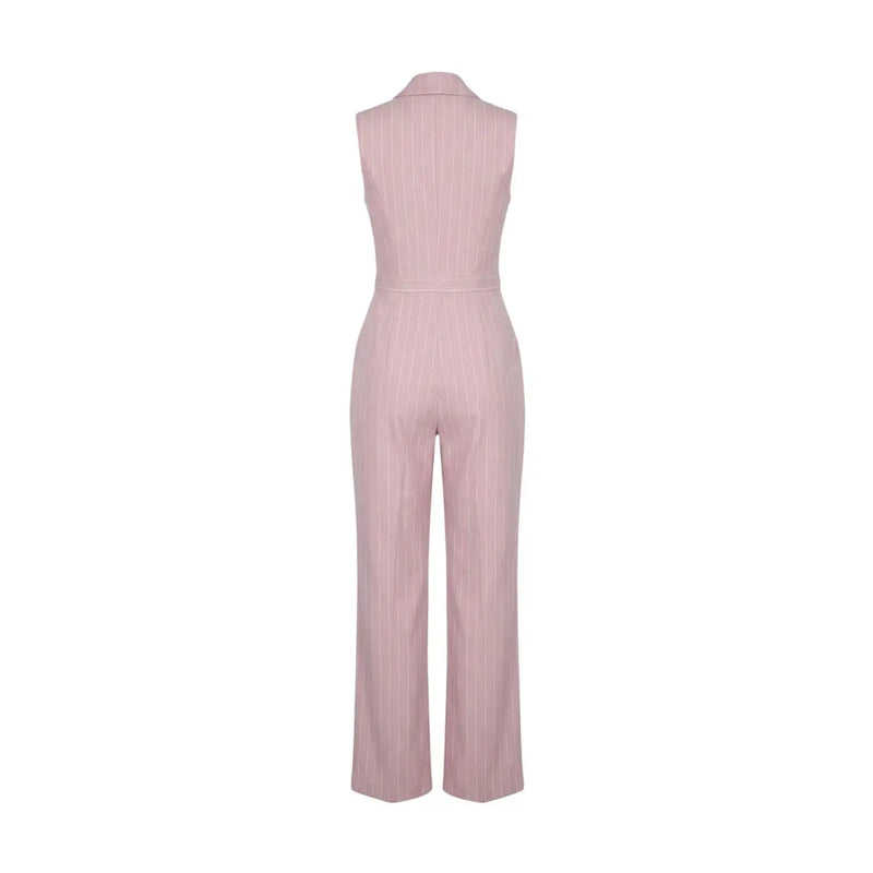 Artigli Damen-Jumpsuit aus rosafarbenem Polyester, ärmellos, mit hellrosa Nadelstreifenkragen und weitem Bein