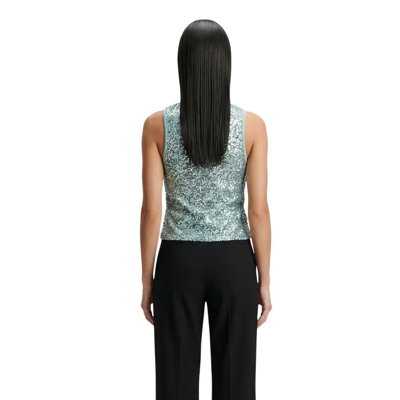 Artigli Damen ärmellos top aus schimmernden hellblauen Pailletten mit figurbetonter, kurzer Silhouette aus Polyester