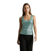 Artigli Frauen top Ärmelloses, grünes Paillettenkleid aus Polyester mit rundem Ausschnitt und schimmerndem, türkisfarbenem Finish