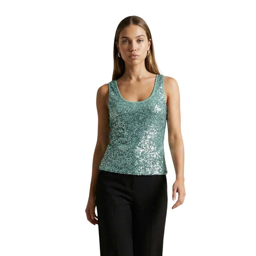 Artigli Frauen top Ärmelloses, grünes Paillettenkleid aus Polyester mit rundem Ausschnitt und schimmerndem, türkisfarbenem Finish