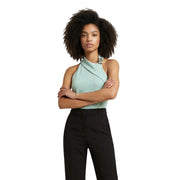 Artigli Damen ärmellos top aus mintgrünem Polyester mit asymmetrischem Neckholder-Design und verziertem Ausschnitt
