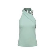 Artigli Damen ärmelloses Polyester top in Mintgrün mit Neckholder-Ausschnitt, drapierter Vorderseite und silbernen Verzierungen