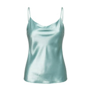 Artigli Frauen top Grünes Trägerkleid mit V-Ausschnitt aus helltürkisfarbenem Satin-Polyester mit zarten Spaghettiträgern und Wasserfallausschnitt