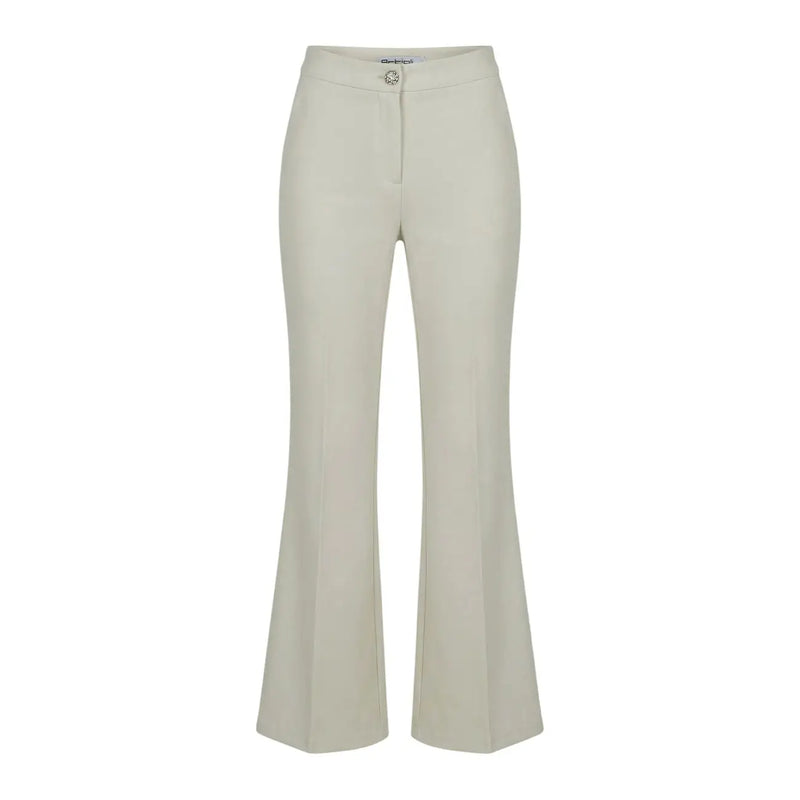Artigli Damen-Hose in Cremefarbe mit hohem Bund, ausgestelltem Bein, eleganter Passform und Knopfverschluss aus Polyester-Elastan
