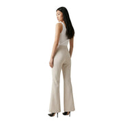 Beigefarbene, hochgeschnittene Schlaghose von Artigli für Damen mit eleganter, taillierter Passform aus Polyester und Elastan, mit Reißverschluss und Knopfverschluss