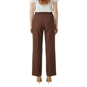 Artigli Damen-Hose aus braunem Polyester mit weitem Bein, strukturiertem Muster und elastischem Bund, Vorderansicht