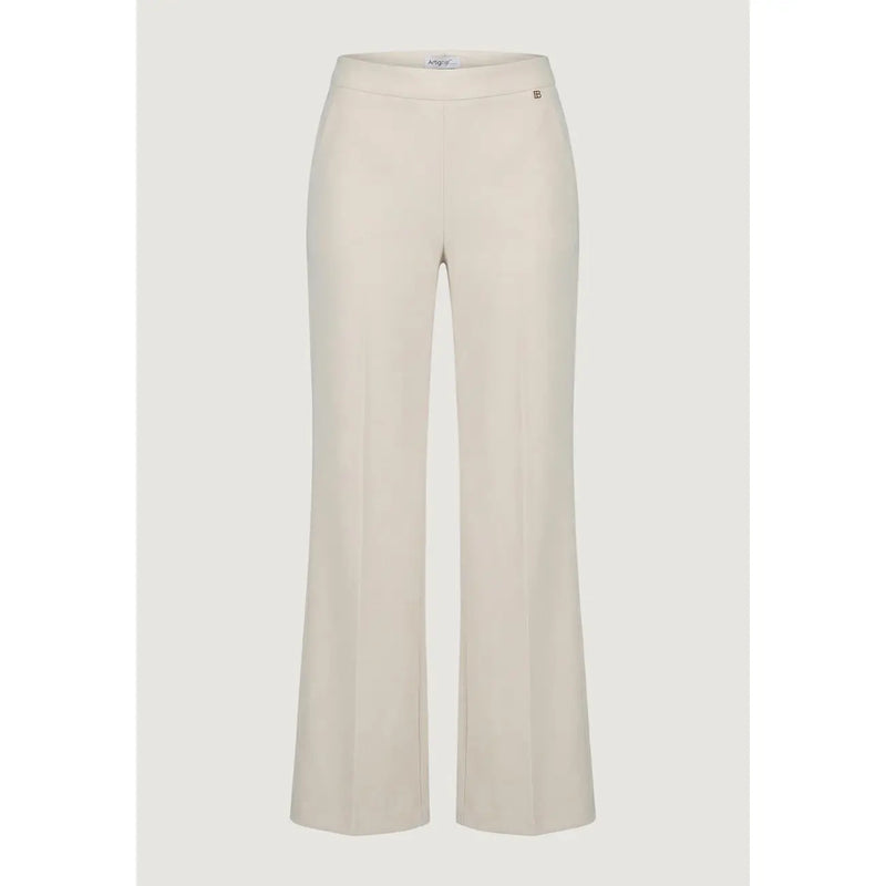 Cremefarbene Artigli Damenhose mit geradem Bein, taillierter Passform und dezentem Markenlogo am Bund
