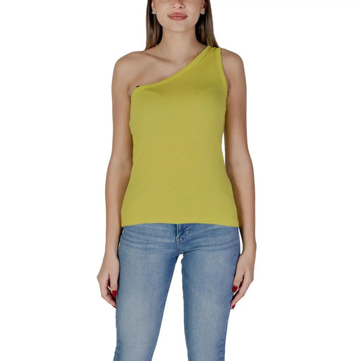 B.young women’s vibrant lime green one-shoulder tank top in smooth, form-fitting fabric perfect for casual wear
