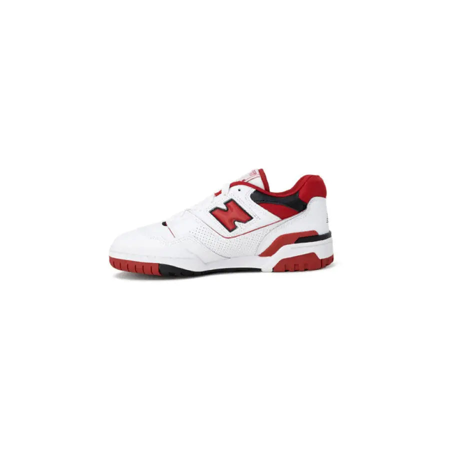 New Balance white/red faux leather sneakers for urban city fashion