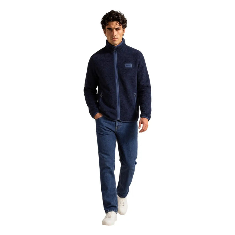 Wendefleecejacke von Barbour für Herren aus marineblauem Polyamid mit dezenter Struktur und Brustpatch-Detail