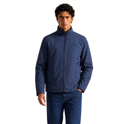 Navy blue Barbour men reversible fleece jacket with zip-up front and subtle logo on left chest in polyamide material