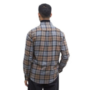 Barbour Herrenhemd, langärmelig, kariert, mit Knöpfen, in gedeckten braun-grau-schwarzen Streifen für die Freizeit