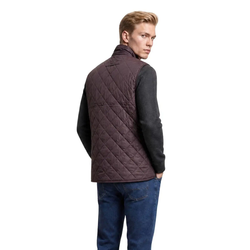 Barbour Daunenjacke Lowerdale für Herren in Dunkelbraun mit gesteppter Rautensteppung und hohem Kragen, Vorderansicht