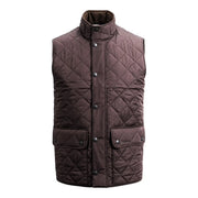 Barbour Steppjacke Lowerdale für Herren aus dunkelbraunem Steppstoff mit hohem Kragen und Pattentaschen, Vorderansicht