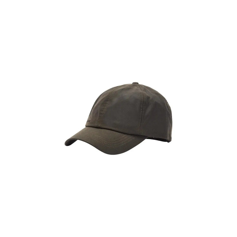 Barbour Baseballkappe für Herren aus dunkelolivgrünem, gewachstem Baumwollgewebe mit klassisch gebogenem Schirm, Vorderansicht