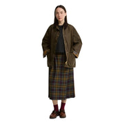 Olive green waxed cotton field jacket with plaid lining and gold-tone zipper by Barbour women beige cotton wax bedale blazer