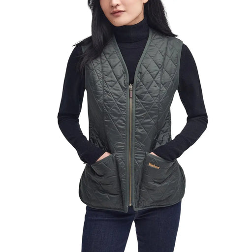 Barbour Damen-Fleeceweste Betty Liner, olivgrün, gesteppt, mit Rautensteppung, Frontreißverschluss und Markentaschen