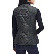Dunkelgraue, gesteppte Barbour Damen-Fleeceweste Betty mit grünem Futter, Rautenmuster und dezentem Glanz