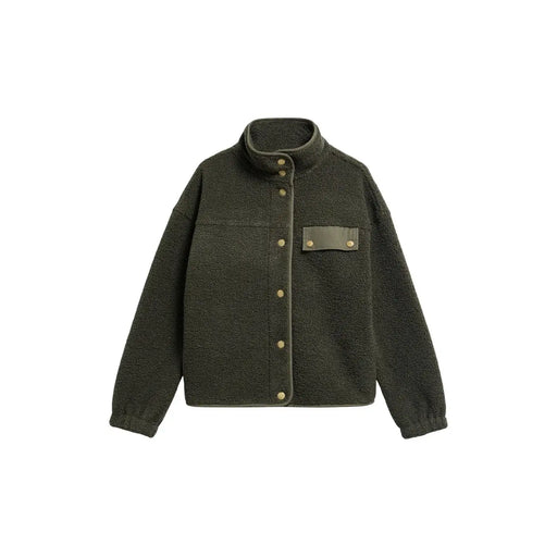 Grüner Fleece-Blazer von Barbour für Damen aus Polyester mit olivgrünem Stehkragen, Knopfleiste vorne und passender aufgesetzter Tasche.