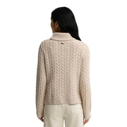Barbour Damen-Strickpullover Ambleside aus Wollmischung, beige, Zopfmuster, Rollkragenpullover mit goldenem Markenetikett am Halsausschnitt