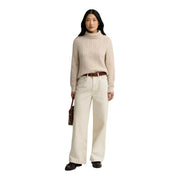 Barbour Damen-Strickpullover Ambleside aus Wollmischung in Beige mit cremefarbenem, zopfgestricktem Rollkragenpullover